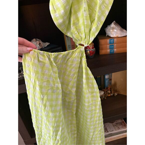 NWT For Love & Lemons Maureen Green & White Gingham Midi Dress Size Small - Picture 6 of 11